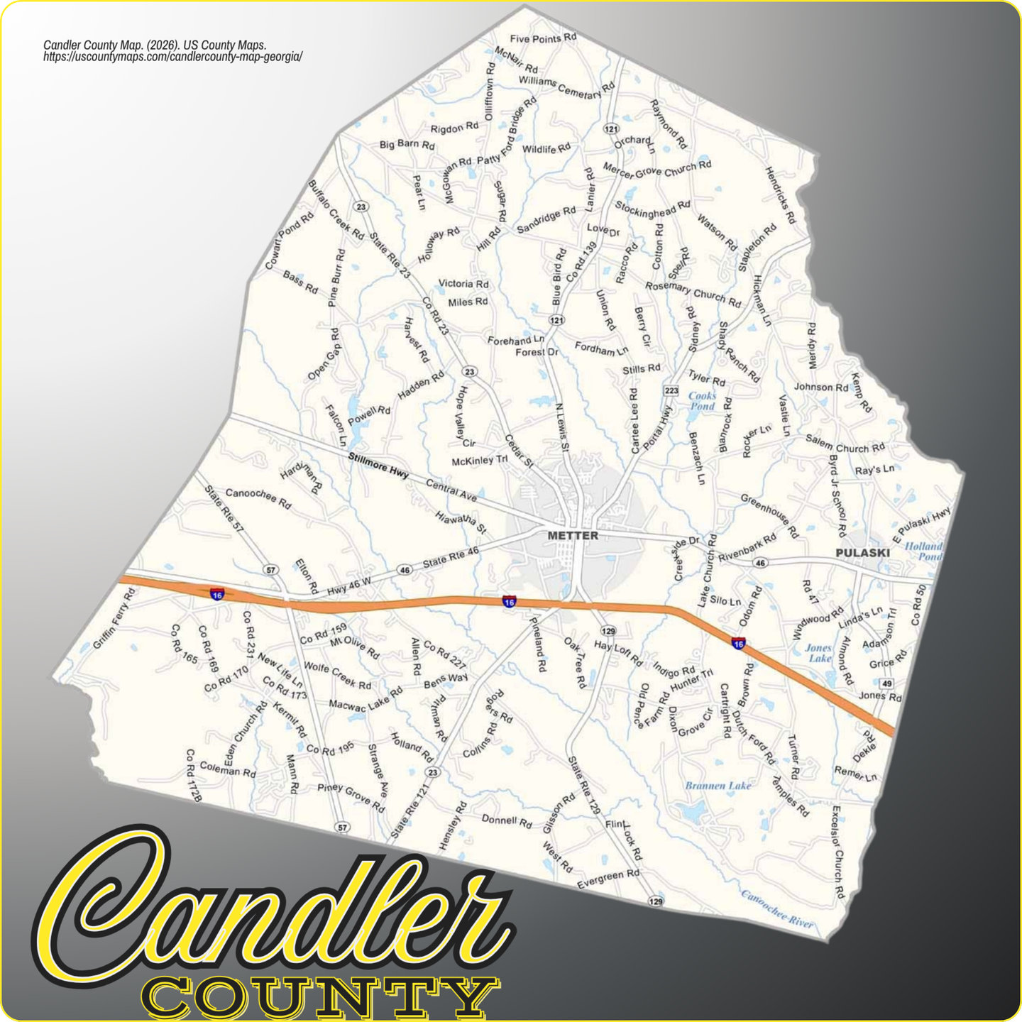 Map of Candler County, Georgia, showing its towns