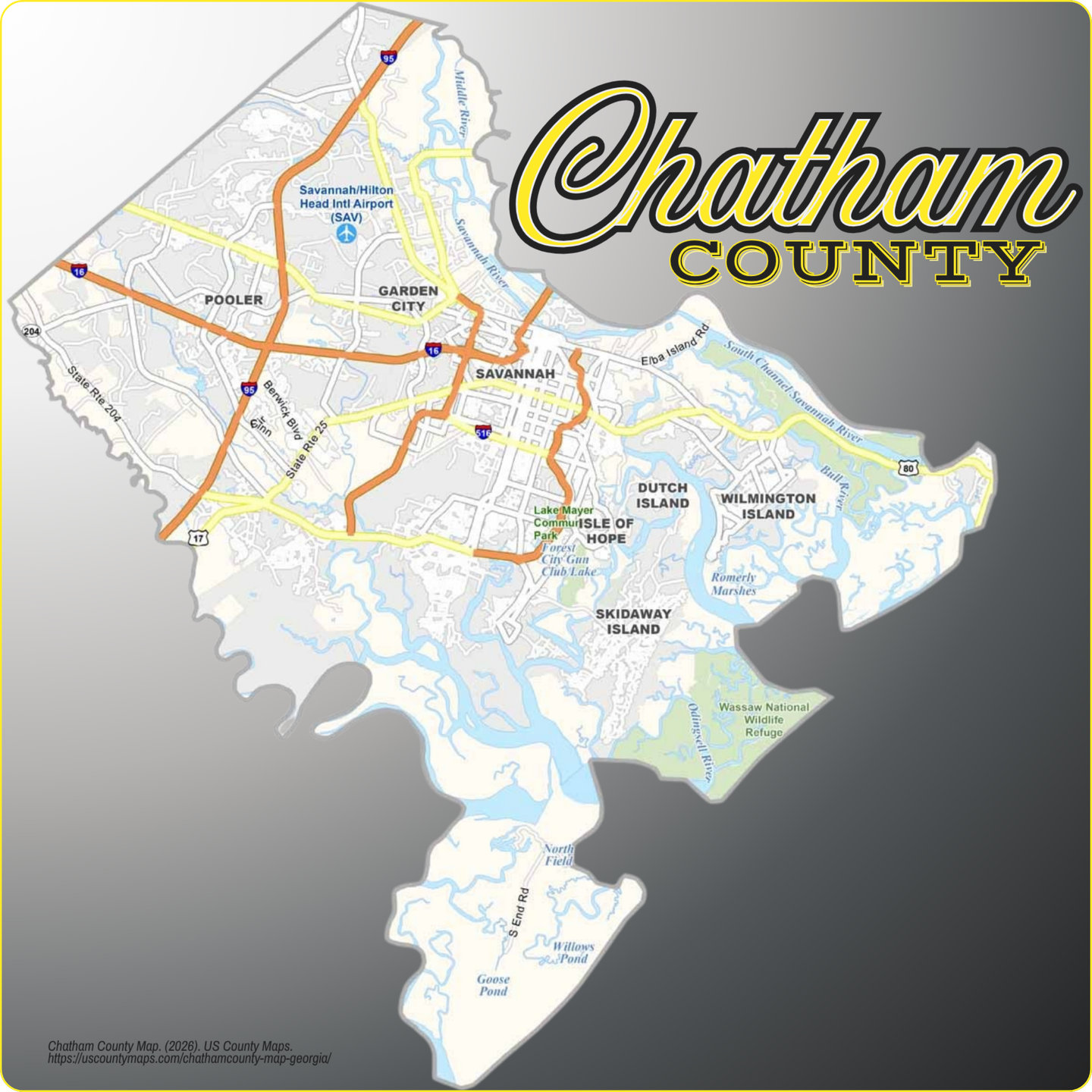 Map of Chatham County, Georgia, showing its towns