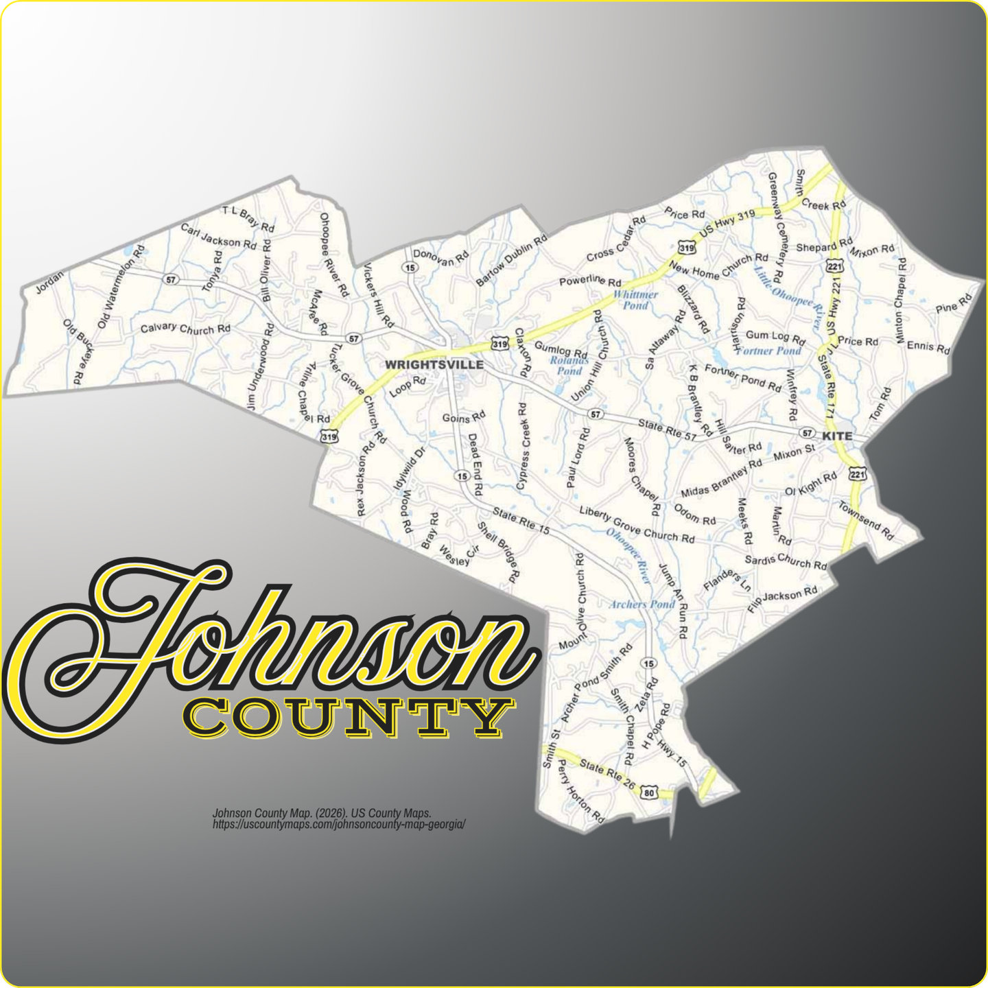 Map of Johnson County, Georgia, showing its towns