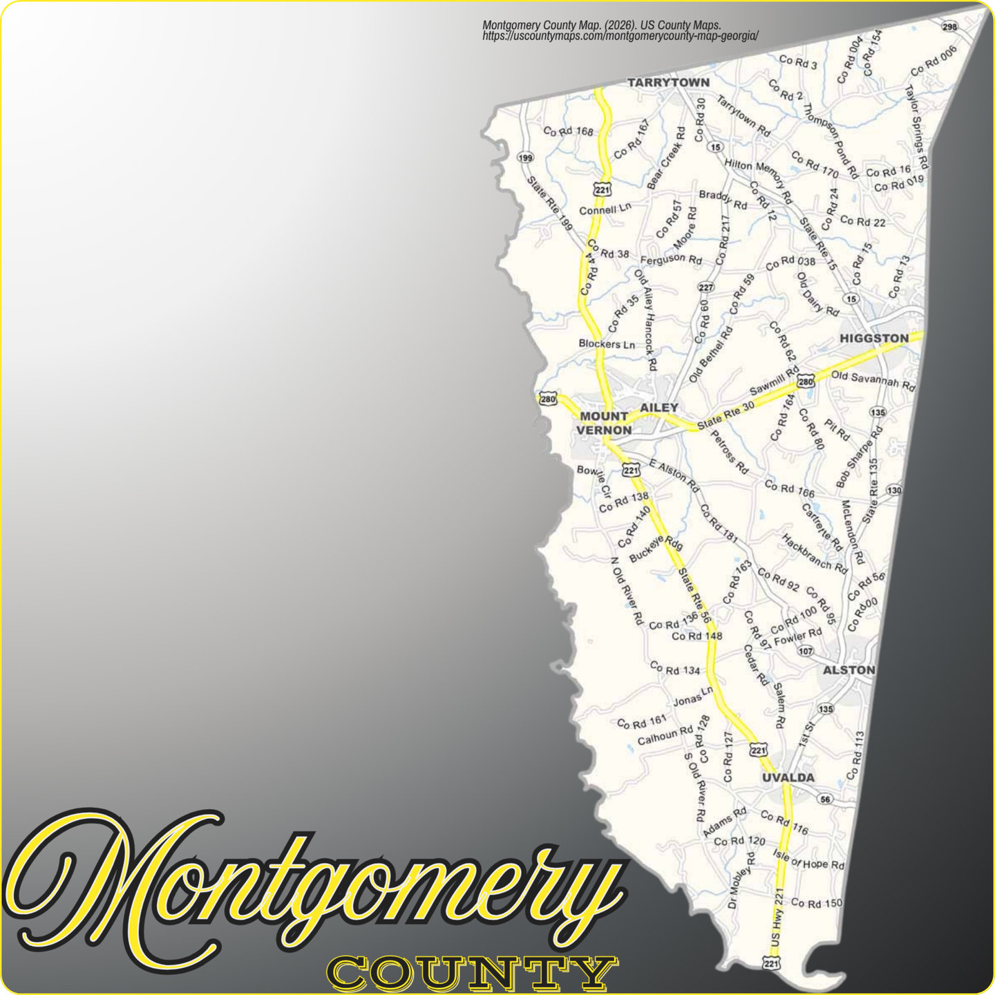 Map of Montgomery County, Georgia, showing its towns