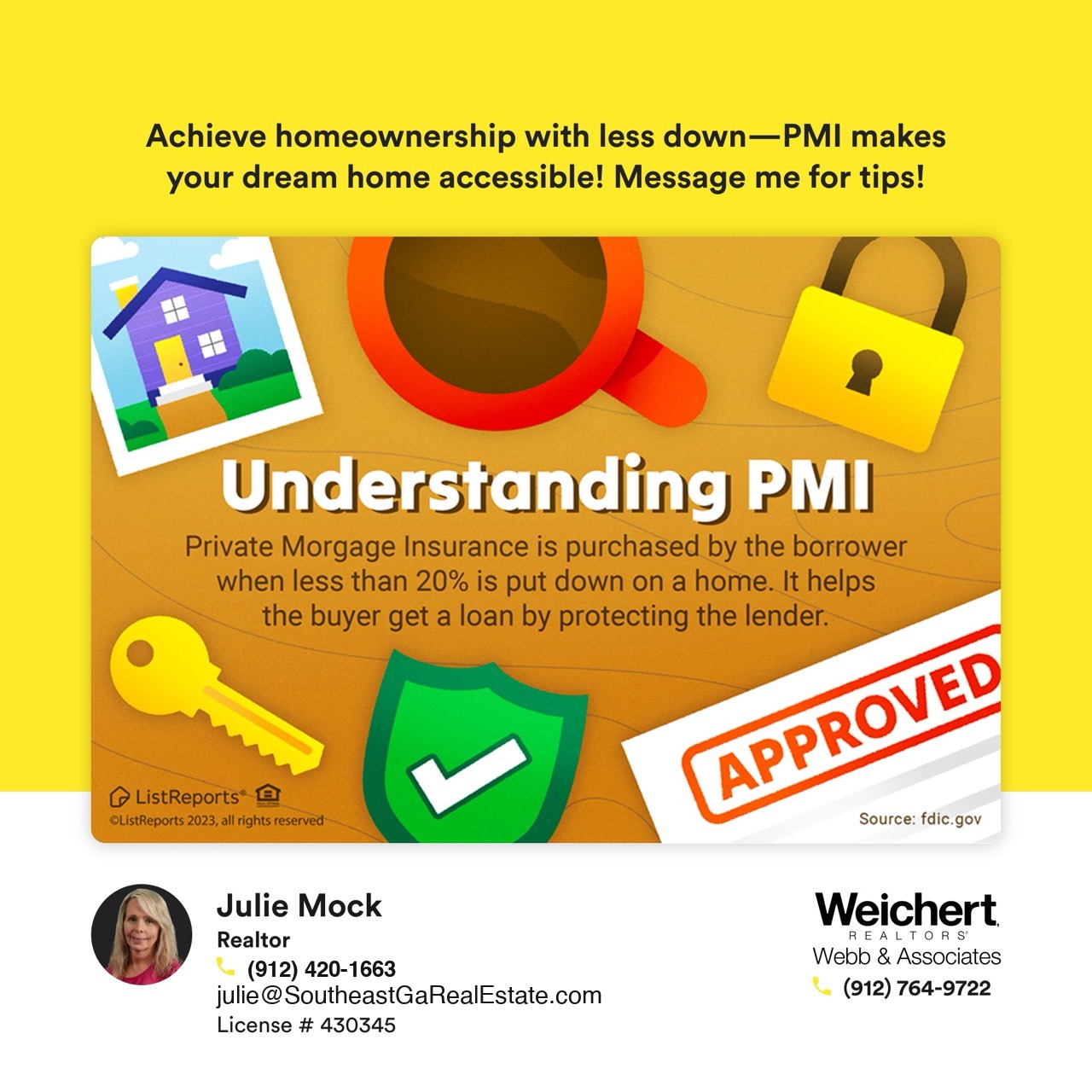 Understanding Private Mortgage Insurance (PMI) – Make homeownership more accessible with a lower down payment. Contact Julie Mock for expert advice on achieving your dream home!